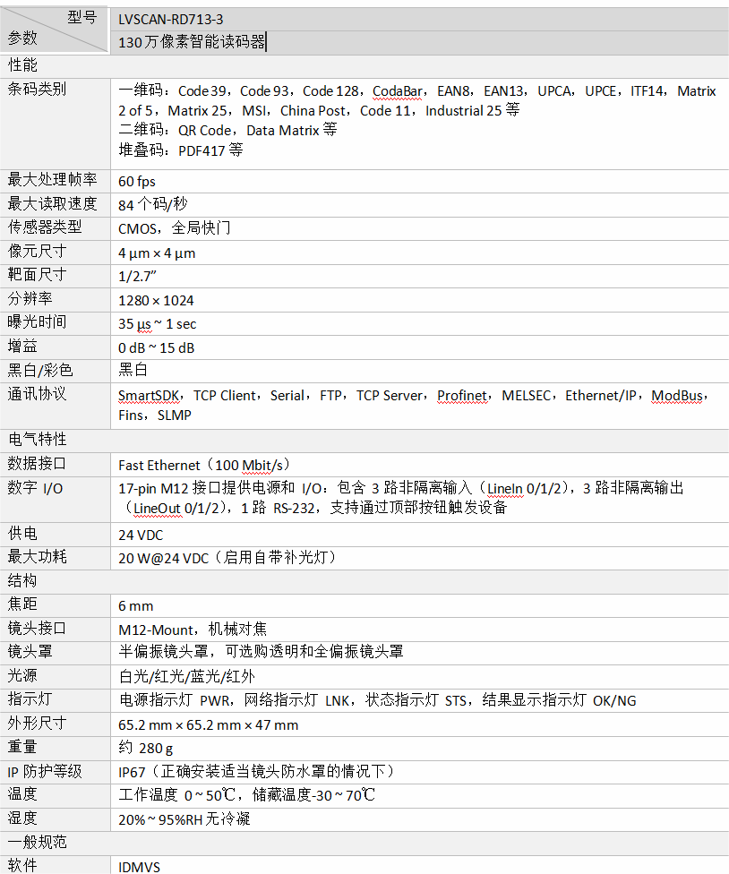 ？礚VSCAN-RD713-3智能读码器参数图